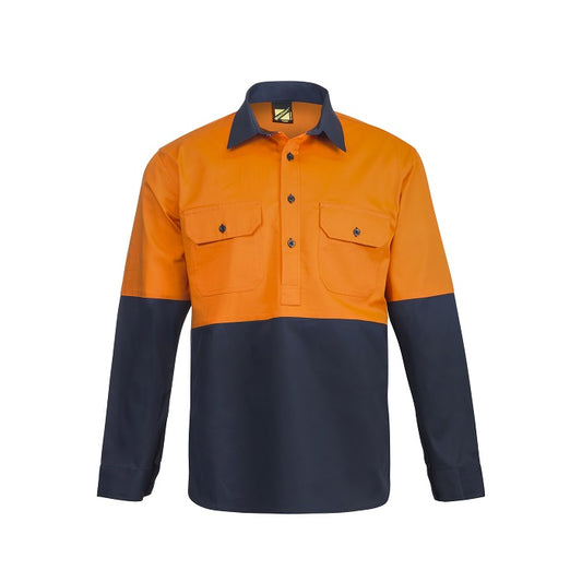 Workcraft WS4256 HiVis 2-Tone Half Placket Cotton Drill Shirt