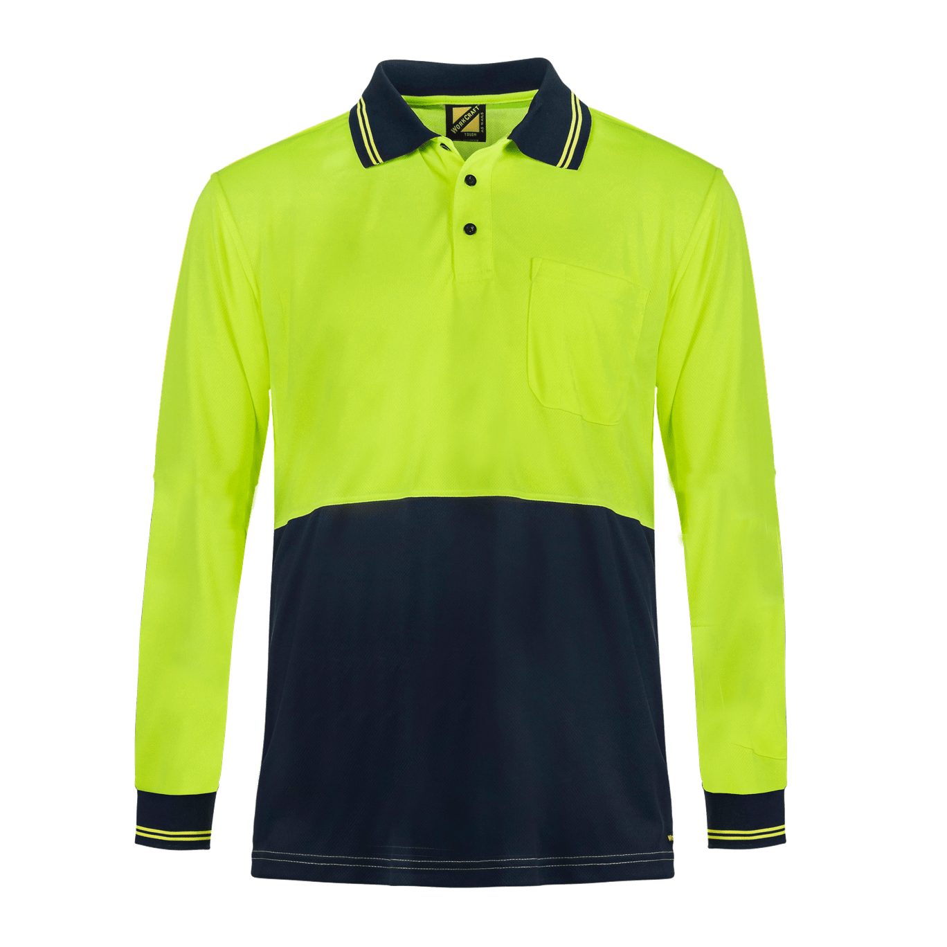 Workcraft WSP209 HiVis Lightweight L/S Micromesh Polo With Pocket Yellow -Front