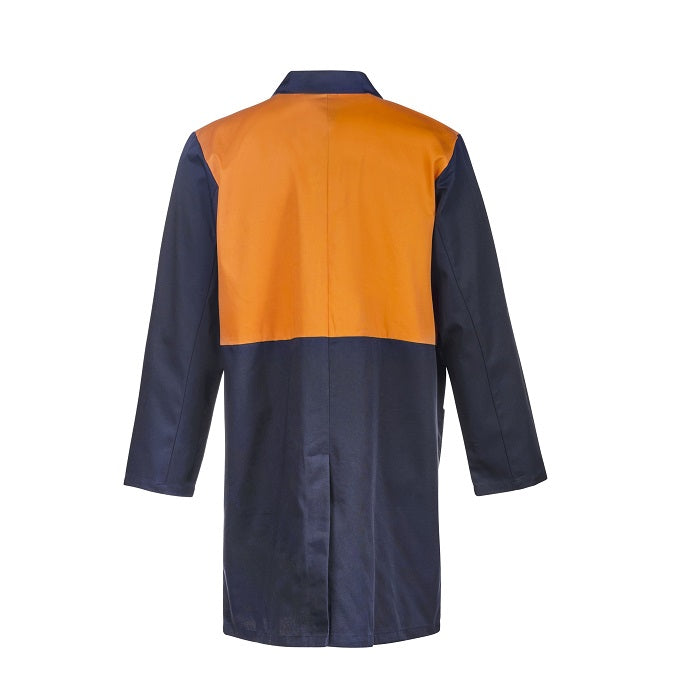 Workcraft WJ047 HiVis Two Tone Dustcoat with Patch Pockets- L/S - Back view