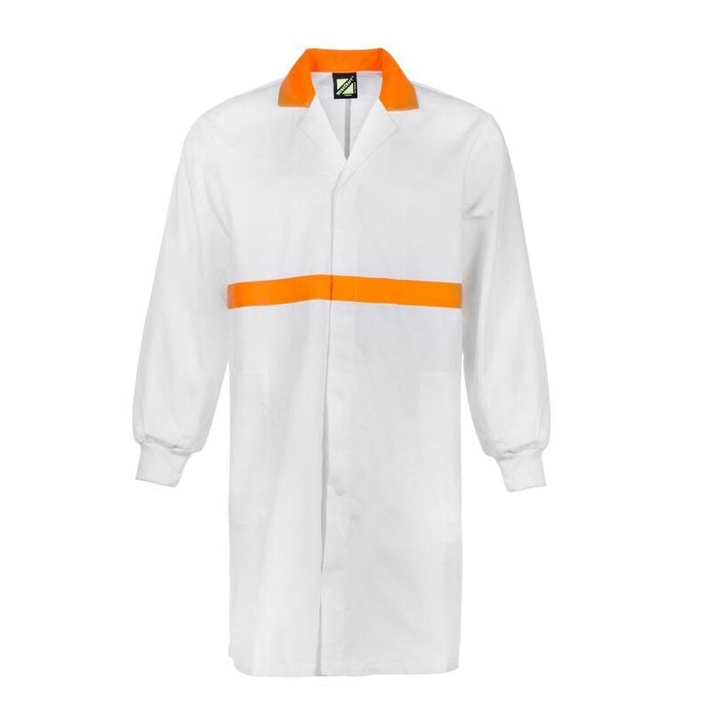 Workcraft WJ3085 Food Industry Dustcoat with Contrast Collar Chestband Internal Patch Pockets - Long Sleeve