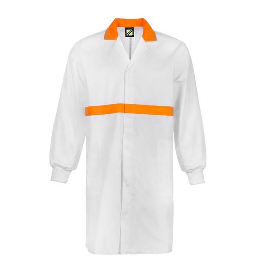 Workcraft WJ3085 Food Industry Dustcoat with Contrast Collar Chestband Internal Patch Pockets - Long Sleeve