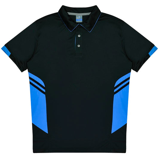 Aussie Pacific N1311 Tasman Mens Polo Black/Cyan