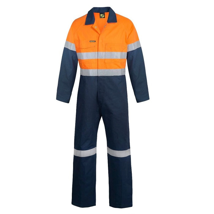 Workcraft WC6093 HiVis Two Tone Cotton Drill Coveralls with CSR Reflective Tape Orange/Navy Taped - Front