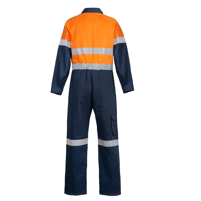Workcraft WC6093 HiVis Two Tone Cotton Drill Coveralls with CSR Reflective Tape Orange/Navy Taped -Back