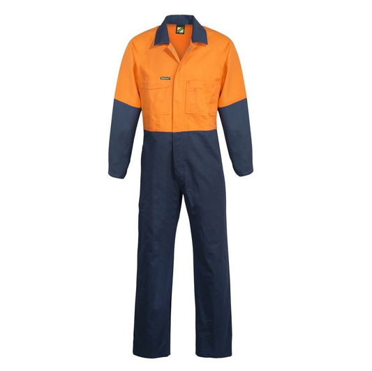 Workcraft WC3059 HiVis Two Tone Poly/Cotton Coverall - Day use only - Orange/Navy - Front