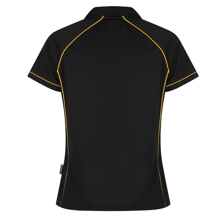 Aussie Pacific N2310 Endeavour Ladies Polo Black/Gold - Back view