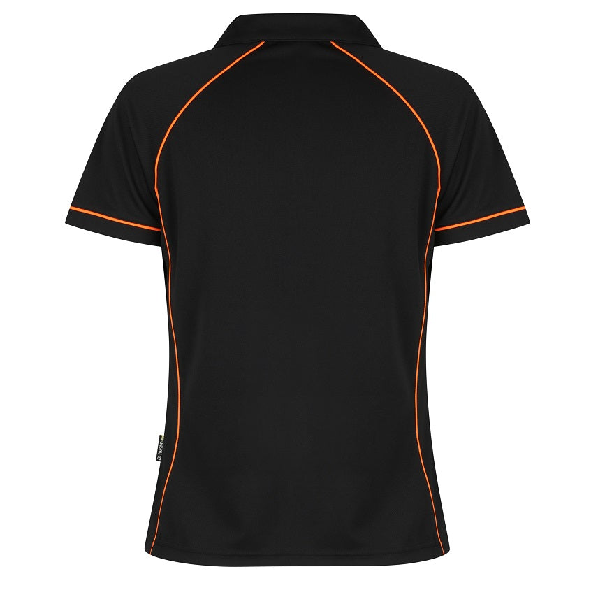 Aussie Pacific N2310 Endeavour Ladies Polo Black/Orange - back view