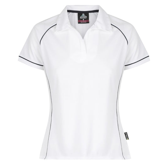 Aussie Pacific N2310 Endeavour Ladies Polo White/Navy - front view