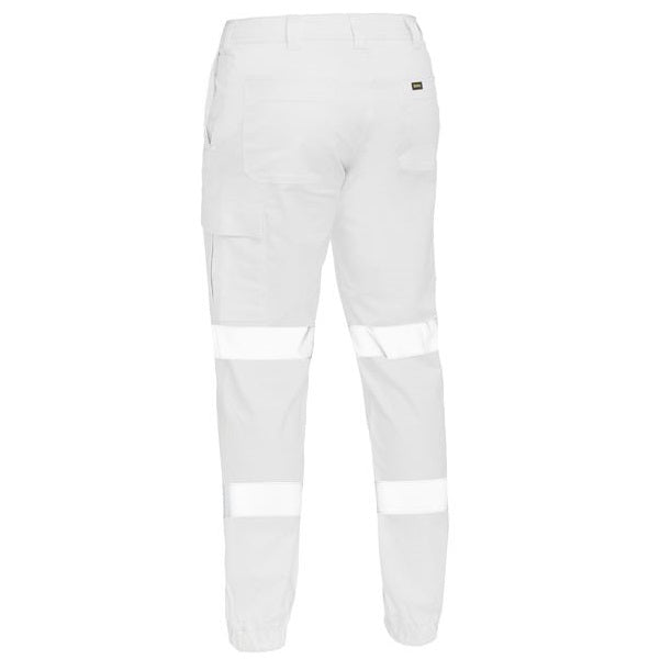 Bisley BPC6028T Taped Biomotion Stretch Cotton Drill Cargo Reflective White Work Pants - Back view