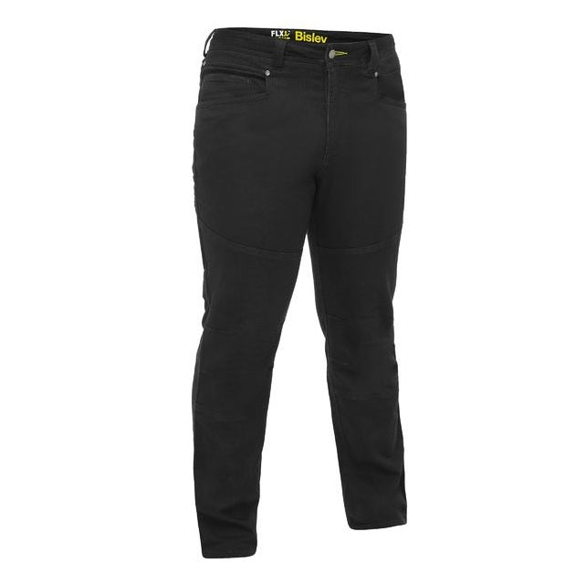 Black pants with visible branding on a white background