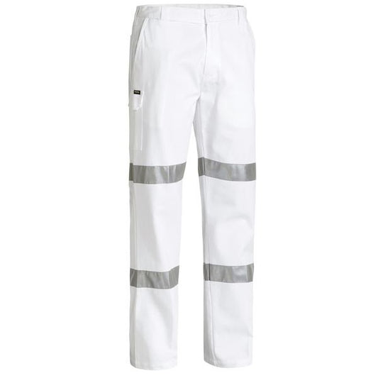 Bisley BP6808T 3M HiVis Cotton Drill White Work Pants