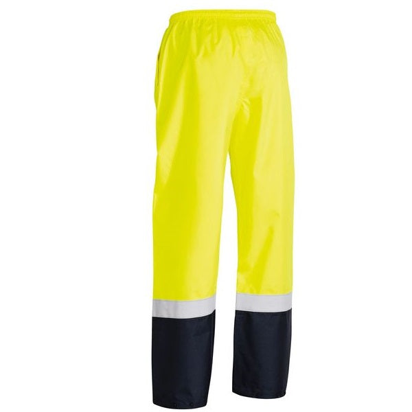 Bisley BP6965T Taped 2-Tone HiVis Shell Rain Pants Yellow/Navy - Back view