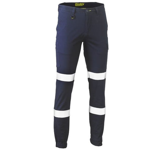 Bisley BPC6028T Taped Biomotion Stretch Cotton Drill Cargo Reflective Work Pants - Front view