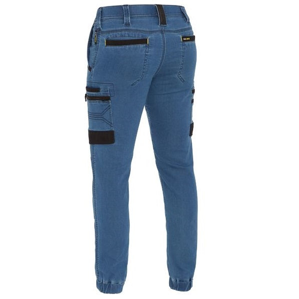 Bisley BPC6335 Flex&Move™ Stretch Men's Denim Cargo Cuffed Work Pants Colour Light Denim - Back View