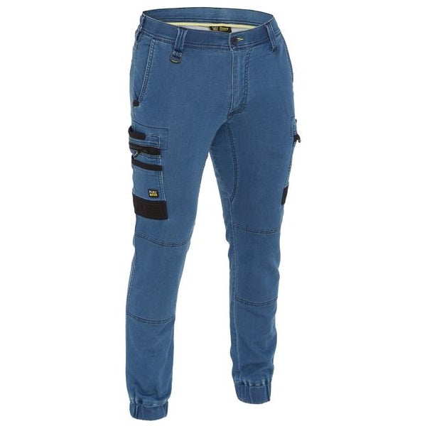 Bisley BPC6335 Flex&Move Stretch Men's Denim Cargo Cuffed Work Pants Colour Light Denim - Front View