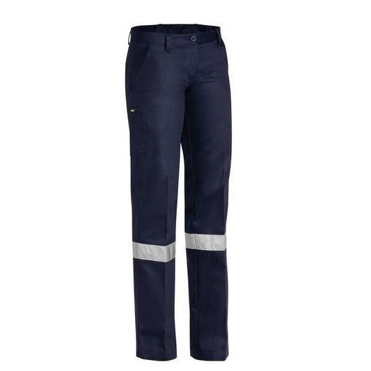 Bisley BPL6007T Women's Drill Work Pants 3M Reflective Tape - Front View