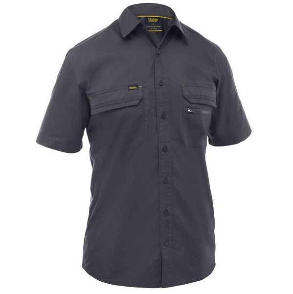 BS1490 Bisley Mens Work Shirt Short Sleeve Charcoal - Front view