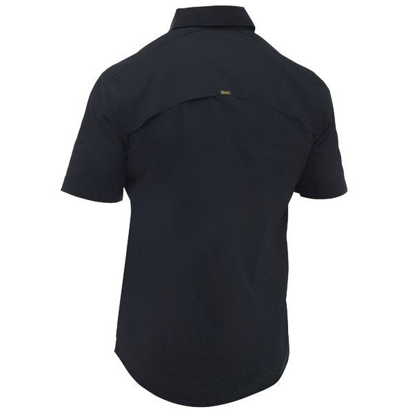BS1490 Bisley Mens Work Shirt Short Sleeve Black  - Back Yolk View
