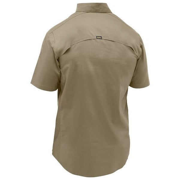 BS1490 Bisley Mens Work Shirt Short Sleeve Khaki -Back Yolk View