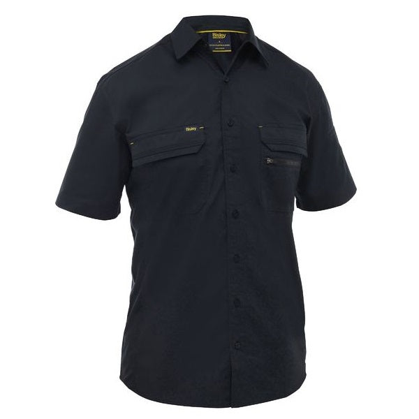 BS1490 Bisley Mens Work Shirt Short Sleeve Black  -Front View