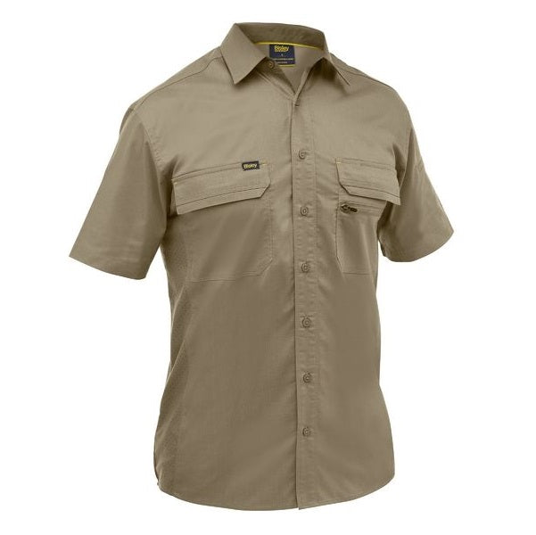 BS1490 Bisley Mens Work Shirt Short Sleeve Khaki -Front View