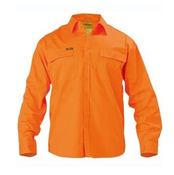 Orange Hi Vis Cotton Bisley BS6339 HiVis Mens Drill Long Sleeve Button Down WorkShirt