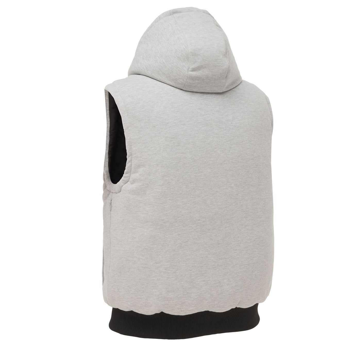 Gray sleeveless hoodie with a hood on a white background