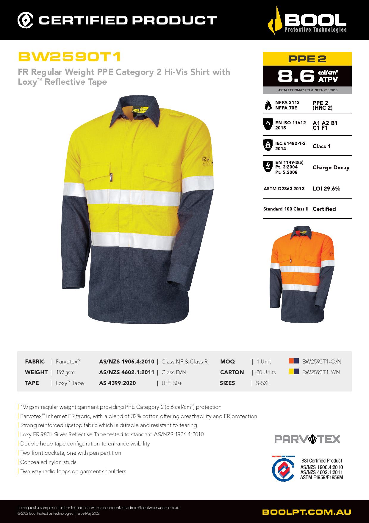 Bool BW2590T1 Reg Weight PPE2 Two Tone FR Shirt with Loxy™ Reflective Tape