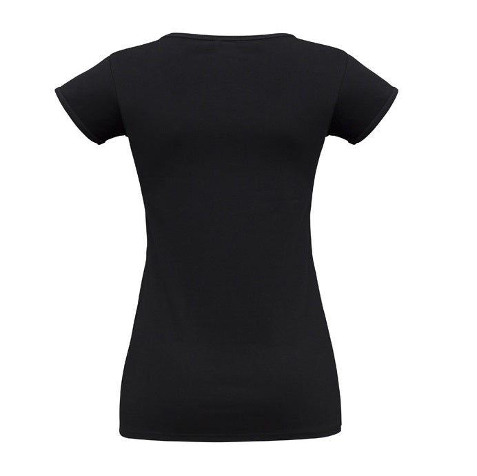 hospitality uniform, retail uniform, promotional clothing, casual workwear, fitted t-shirt, cap sleeve tee, UPF 50+ tee, women's workwear, everyday basics, modern fit tee