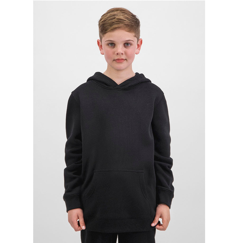 Child wearing a black hoodie on a white background
