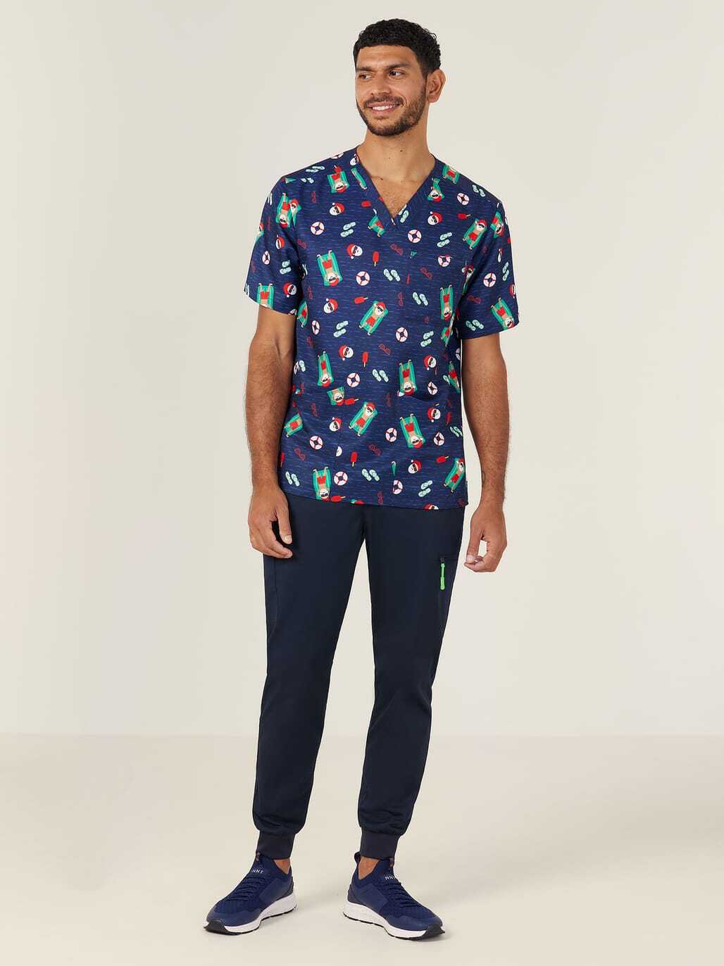 NNT CATRGK Festive Santa Pool Party Scrub Top