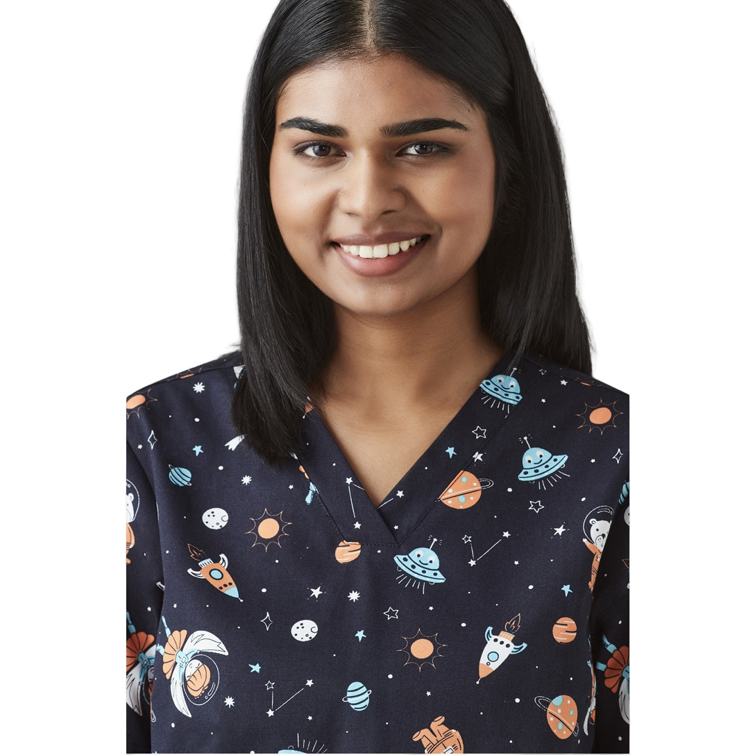 Biz Care CST148LS Womens Space Party Scrub Top
