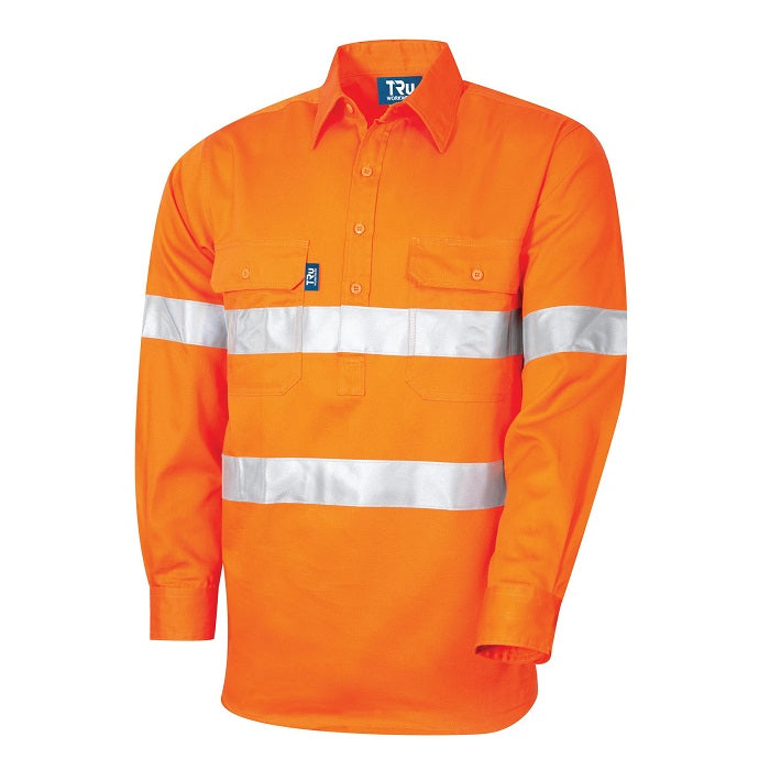 Tru Workwear DS1114T1 Regular Weight Cotton Hi-Vis Shirt With Reflective Tape