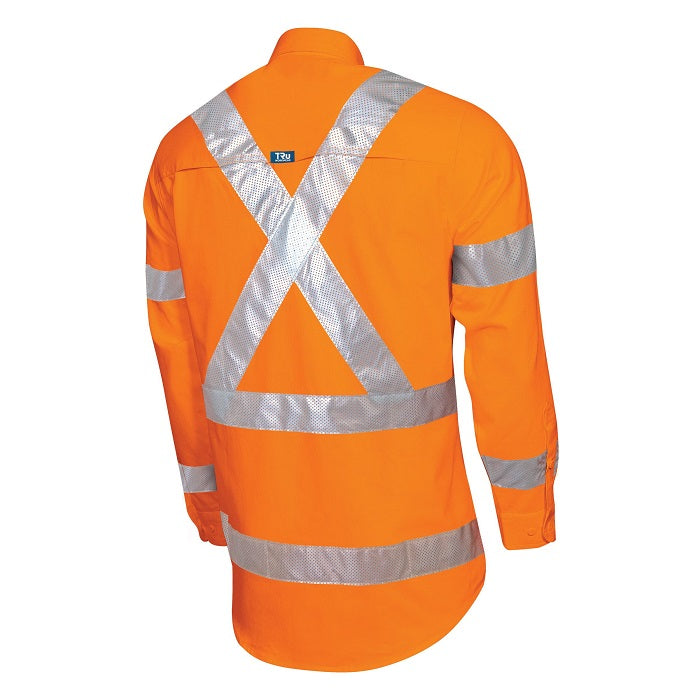 Tru Workwear DS1166T5 Lightweight NSW Rail Vented L/S Hi-Vis Drill Shirt With Perforated Reflective Tape