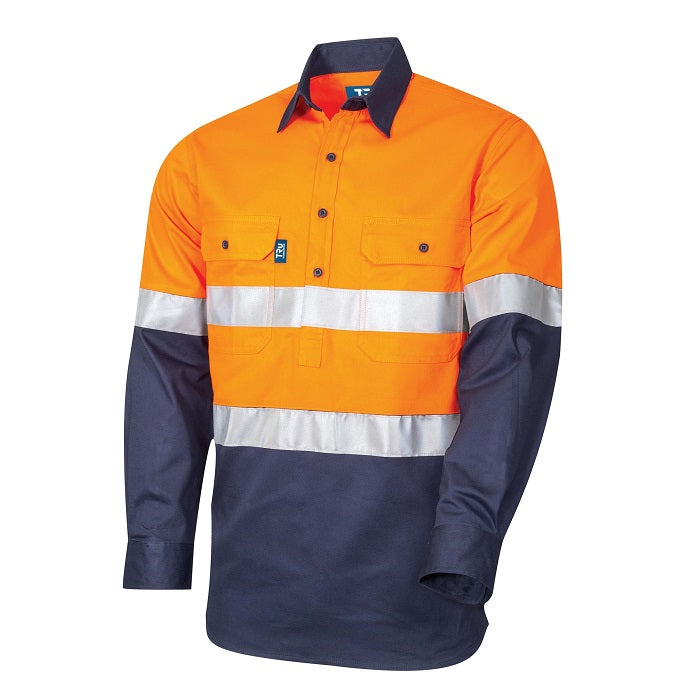 Tru Workwear DS2164T1 Lightweight Vented L/S Closed Front Hi-Vis Drill Shirt With Reflective Tape