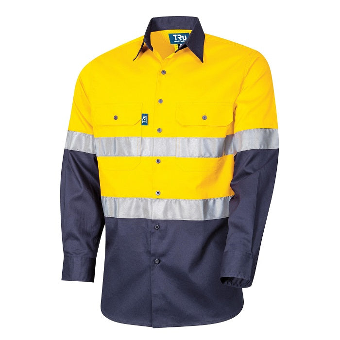 Tru Workwear DS2166T1 Lightweight Vented L/S Hi-Vis Drill Shirt With Reflective Tape