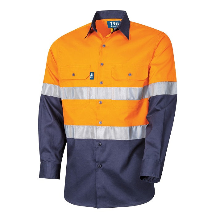 Tru Workwear DS2166T1 Lightweight Vented L/S Hi-Vis Drill Shirt With Reflective Tape