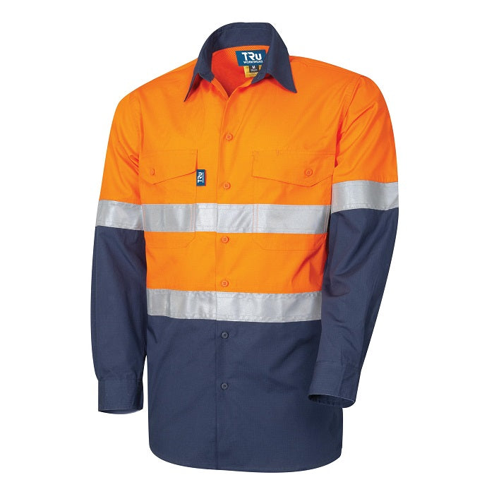 Tru Workwear DS2169T1 Ripstop Vented L/S Hi-Vis Cotton With Reflective Tape