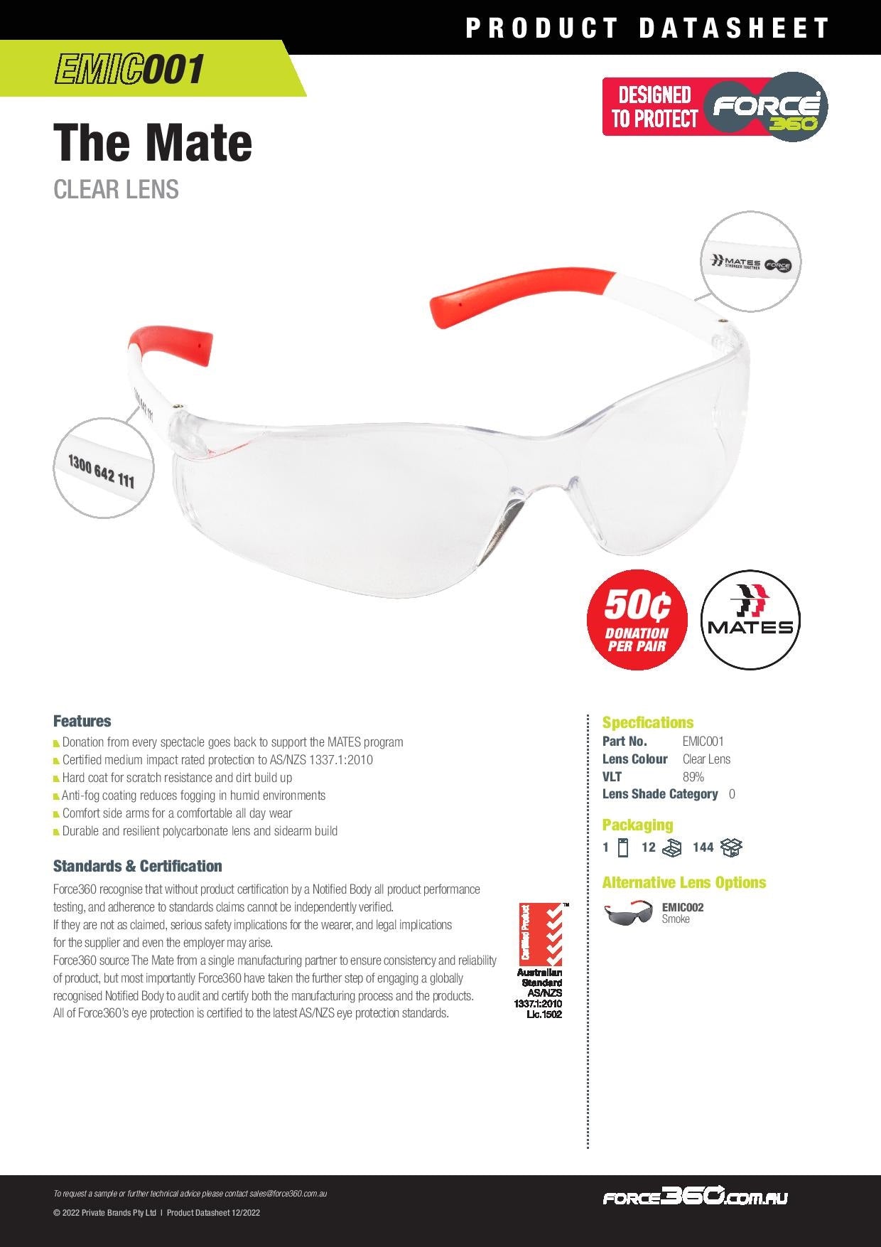 Force 360 EMIC001 The Mate Clear Lens Eyewear