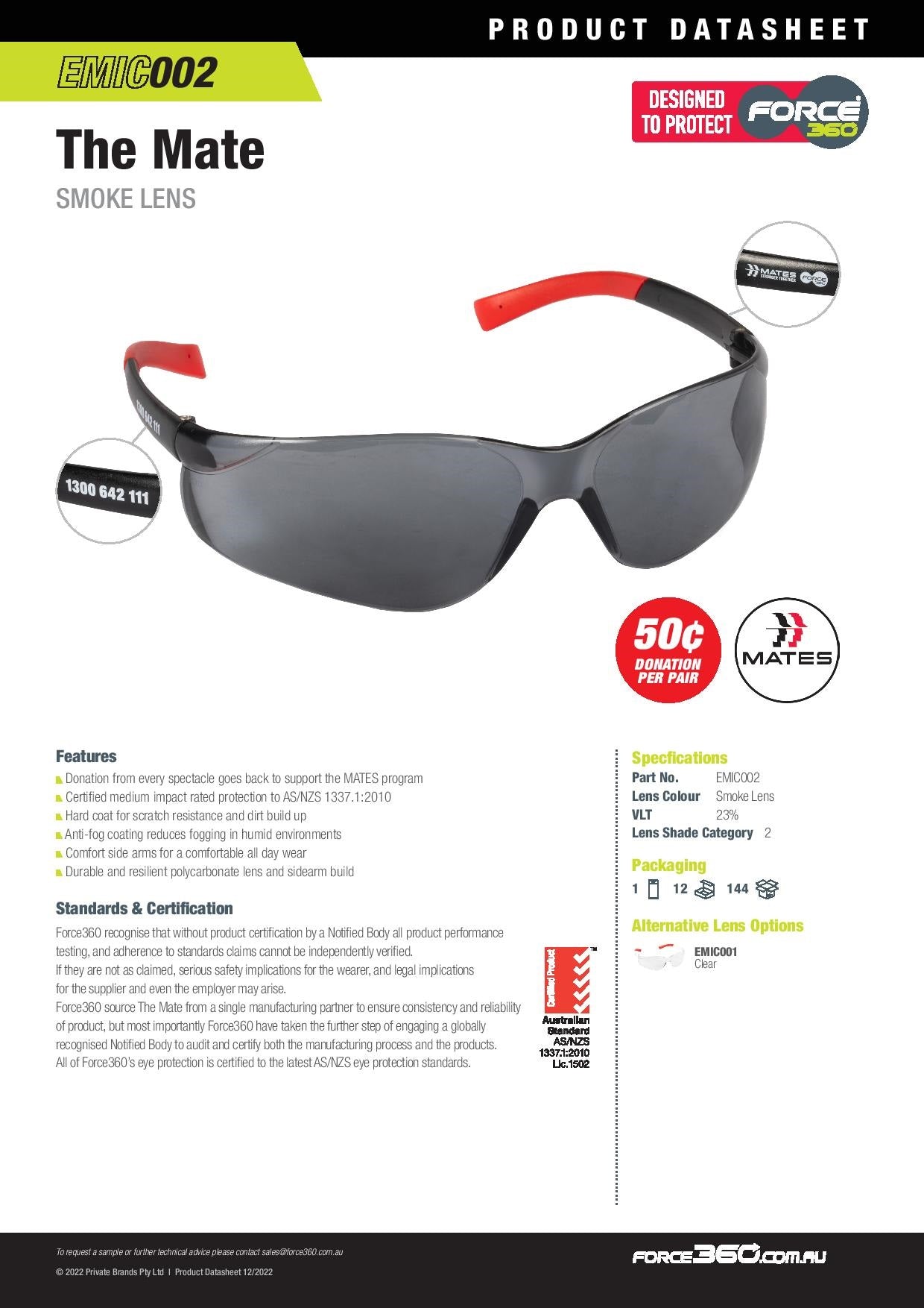 Force 360 EMIC002 The Mate Smoke Lens Eyewear