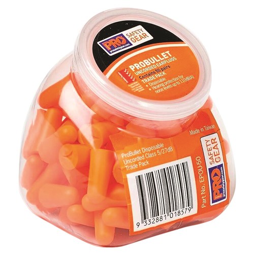 Pro Choice EPOU-50 Probullet Disposable Uncorded Earplugs - 50 Pack