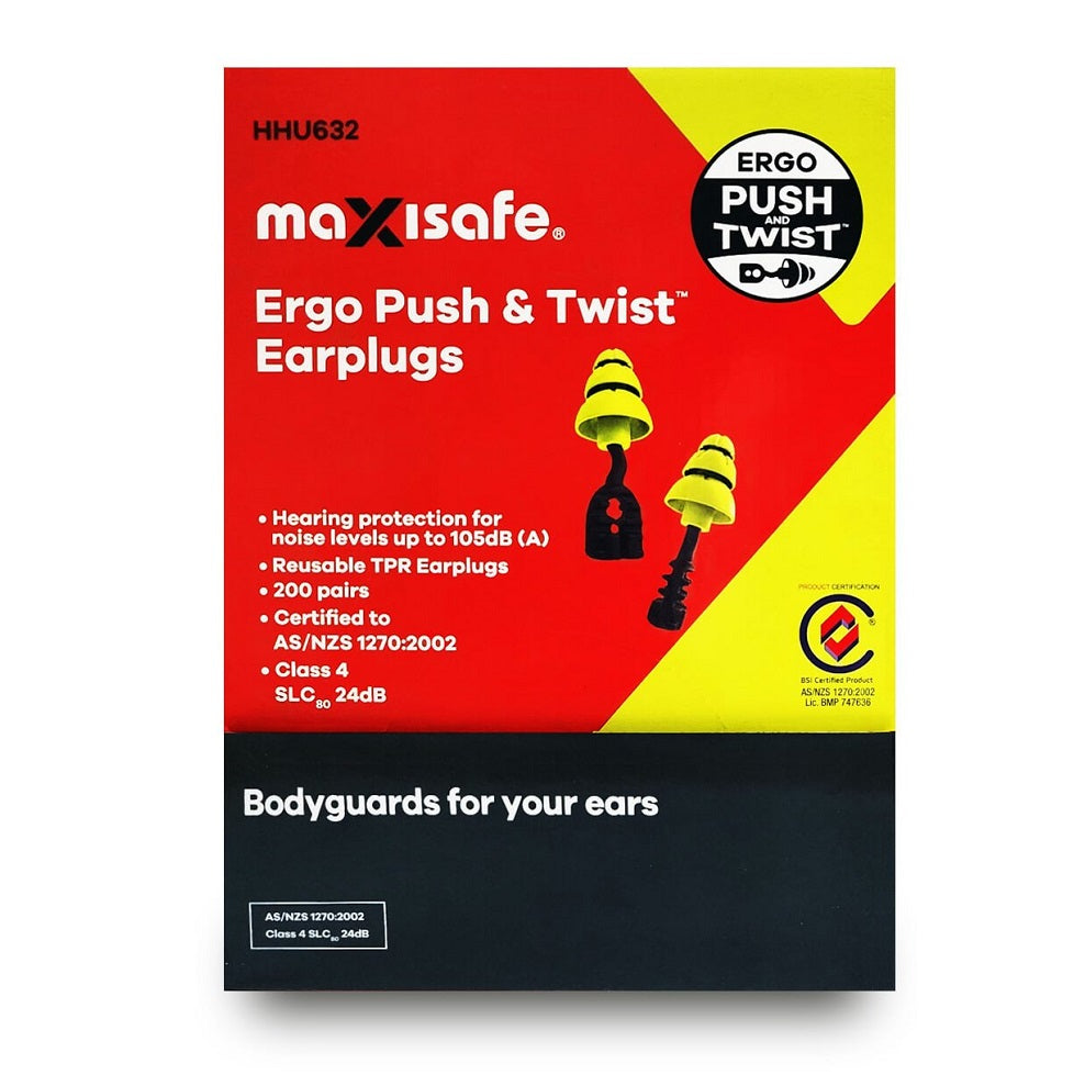 Maxisafe Hhu632 Ergo Push And Twist Uncorded Earplugs – Class 4