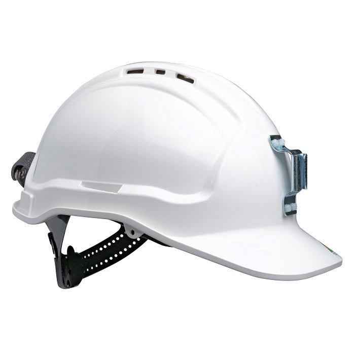 Maxisafe HTG57ML-WH Tuffgard Vented Hard Hat with Sliplock Harness and metal lamp bracket White