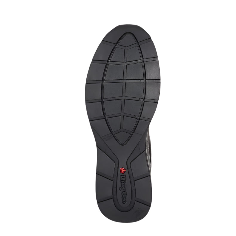 Black sole of a shoe with a brand logo on a white background