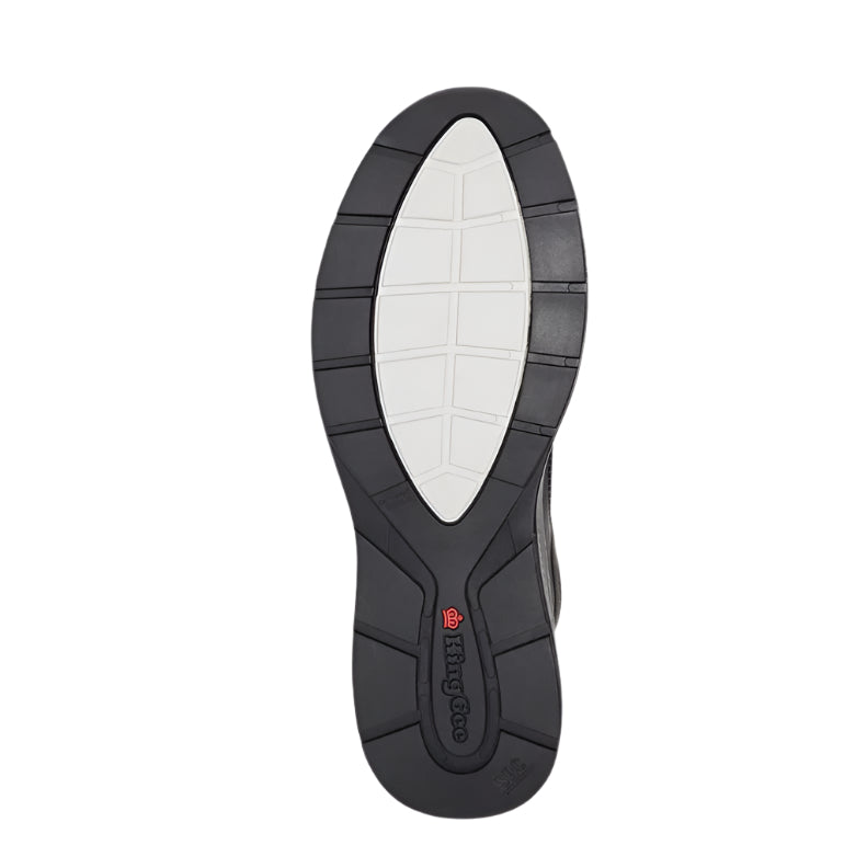 Black and white shoe sole with a brand logo on a white background