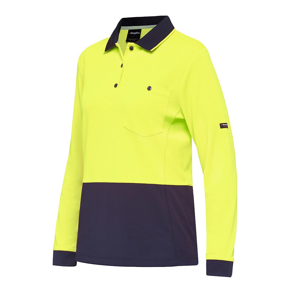 KingGee K44730 Workcool Hyperfreeze HiVis Spliced Polo L/S