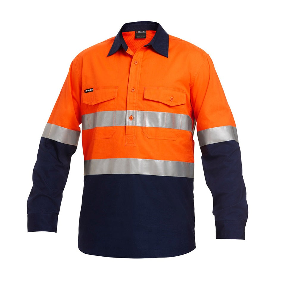 KingGee K54886 Workcool 2 HiVis Reflective Spliced Closed Front Long Sleeve Shirt