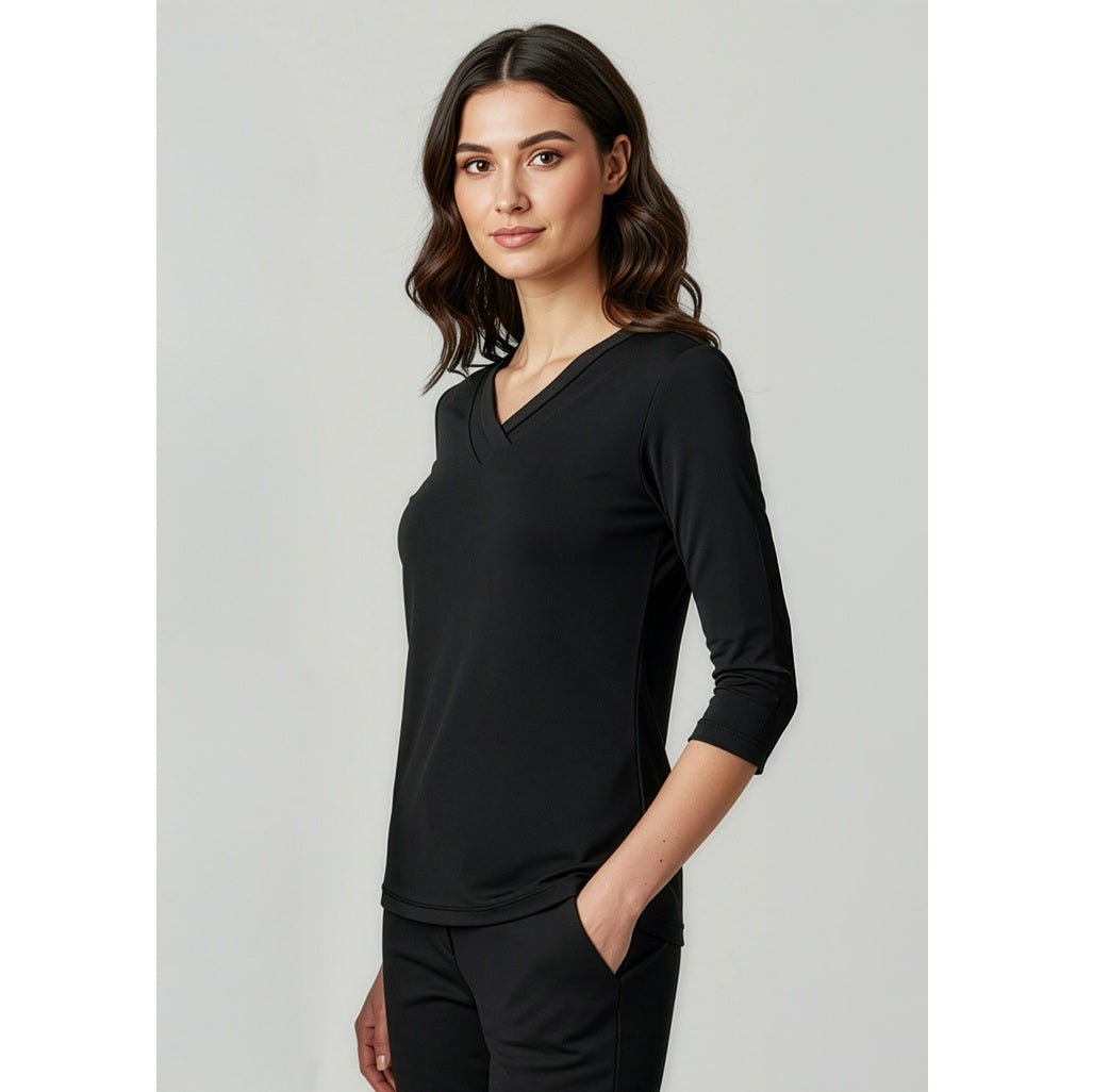 Biz Collection K819LT Lana Ladies V-Neck 3/4 Top - Black - Alternative Model View