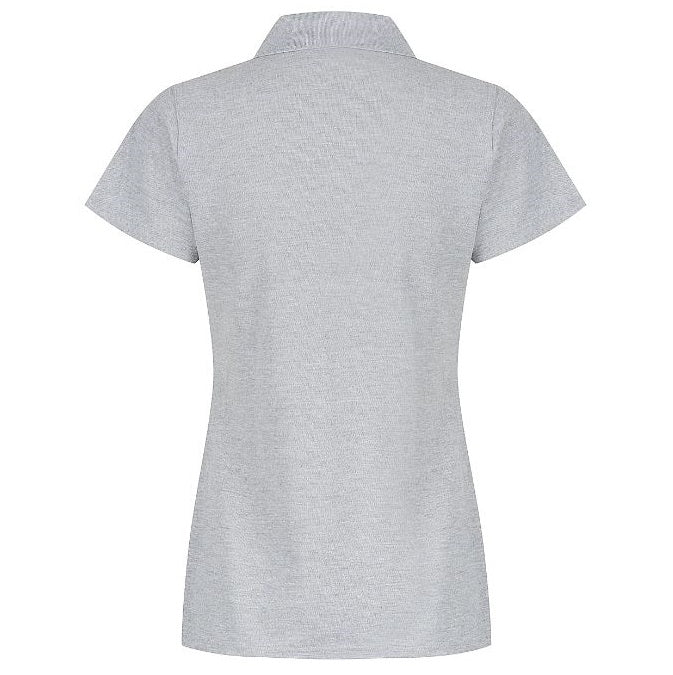A grey marle women's polo shirt with a collar, short sleeves, and buttons at the neck Aussie Pacific N2312 Hunter Ladies Polo Grey Marle - Back view