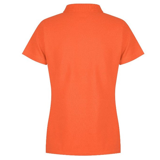 An orange Aussie Pacific Hunter N2312 ladies polo shirt with short sleeves and a collar - Back view